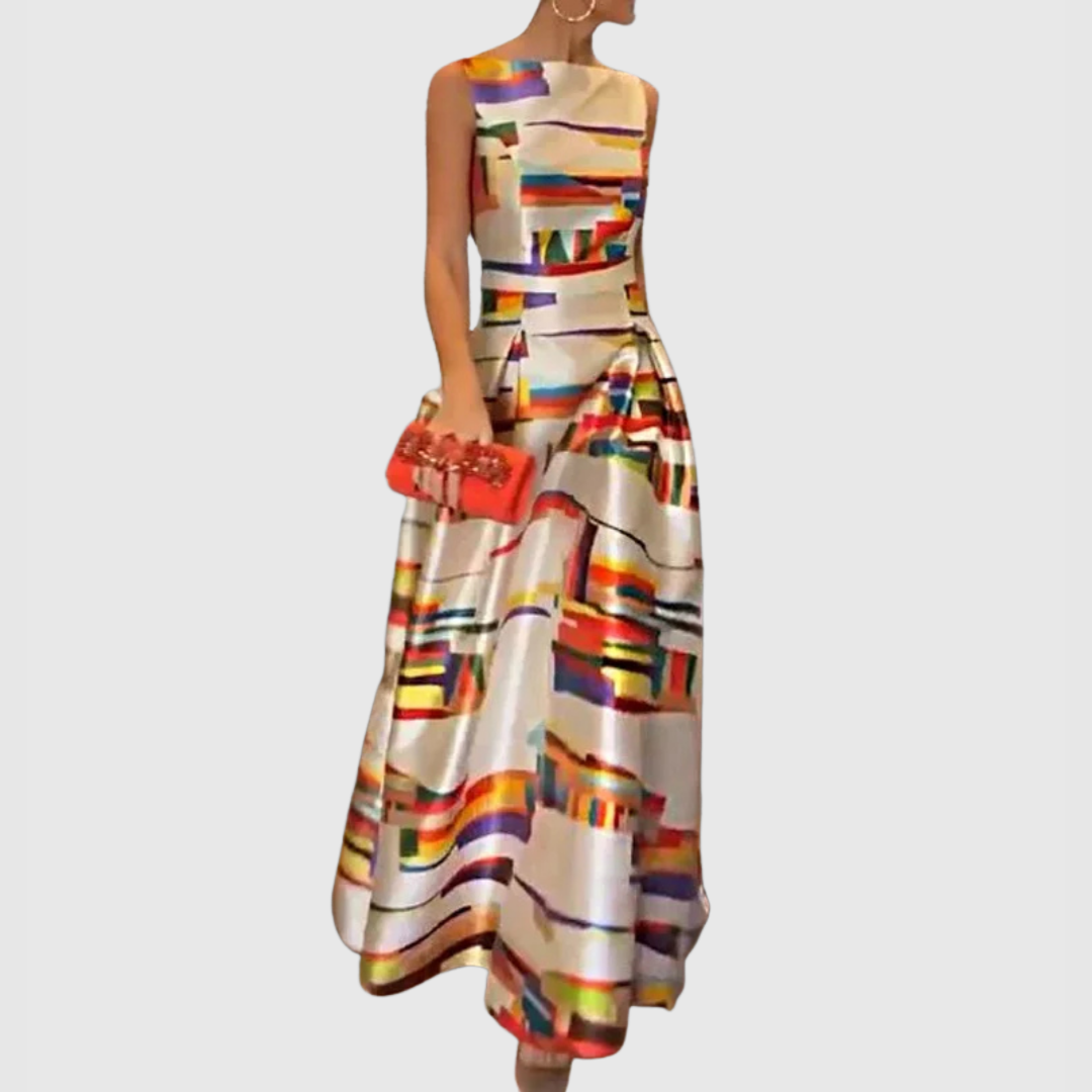 Ashlynn - Vestido de Noche Sin Mangas con Pliegues y Cuello Redondo Chic