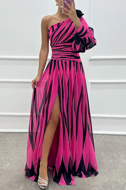 Shiloh - Vestido Maxi Elegante de Rayas con Un Hombro