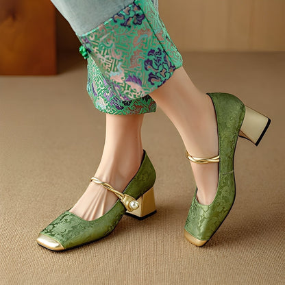 Evelyn - Elegantes sandalias de seda estampada con tacón para mujeres