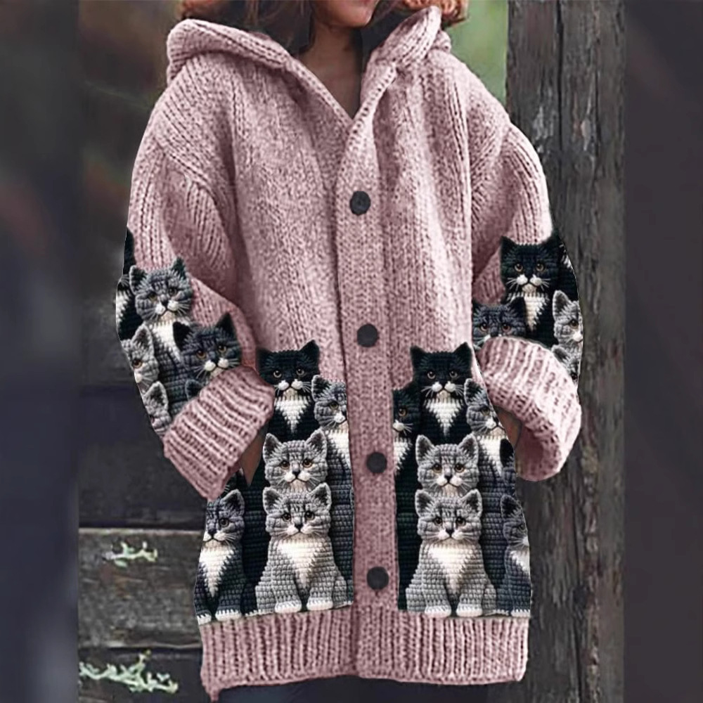 Jasmin - Cárdigan de punto acogedor con motivo de gato