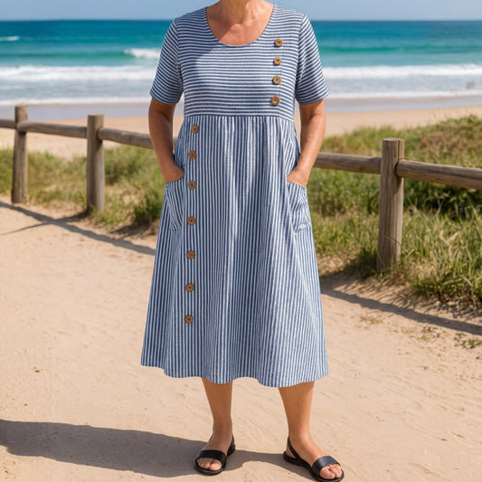Vestido a Rayas de Verano - Corte Fluido y Elegante