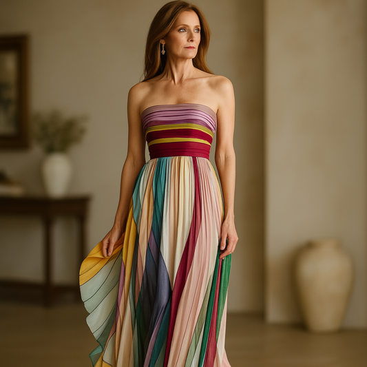 Dylan - Vestido Maxi de Tirantes Tubo con Rayas Coloridas