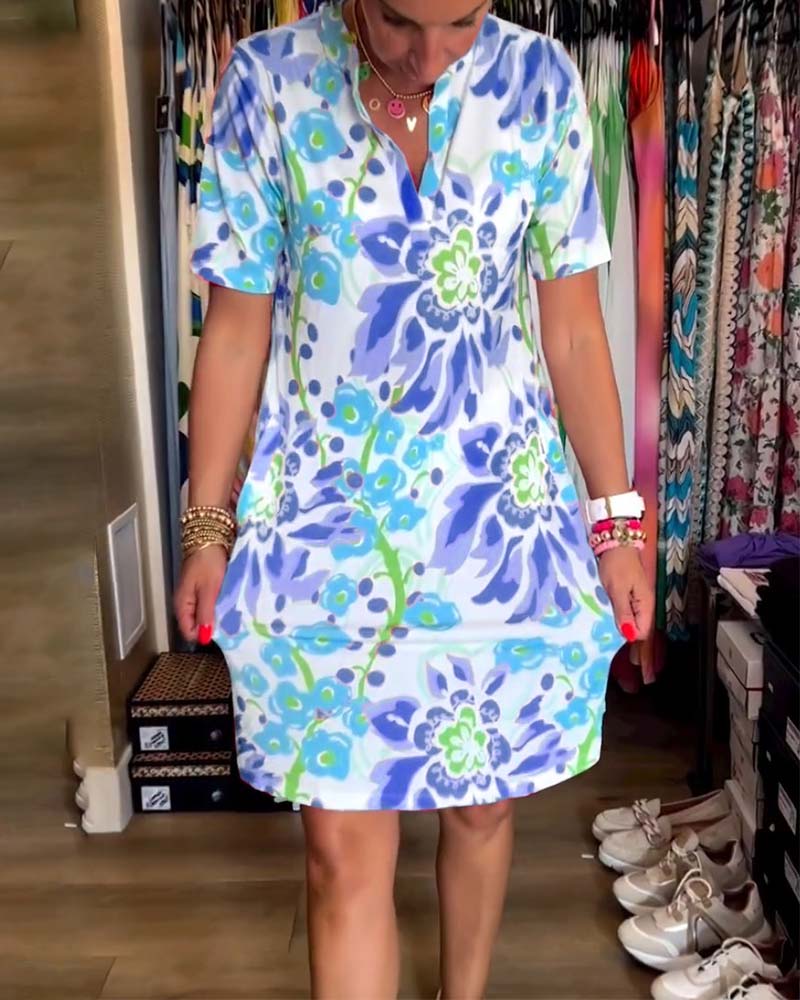 Ivendra | Vestido de Manga Corta con Estampado Floral