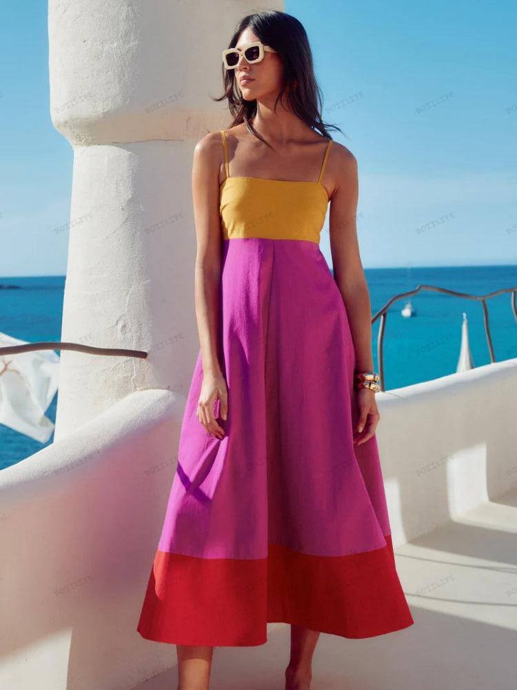 LACEY – VESTIDO DE TIRANTES ESPAGUETI EN BLOQUE DE COLOR ESTILO VACACIONES