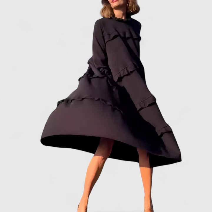 STACEY – VESTIDO MIDI CON VOLANTES Y CAPAS