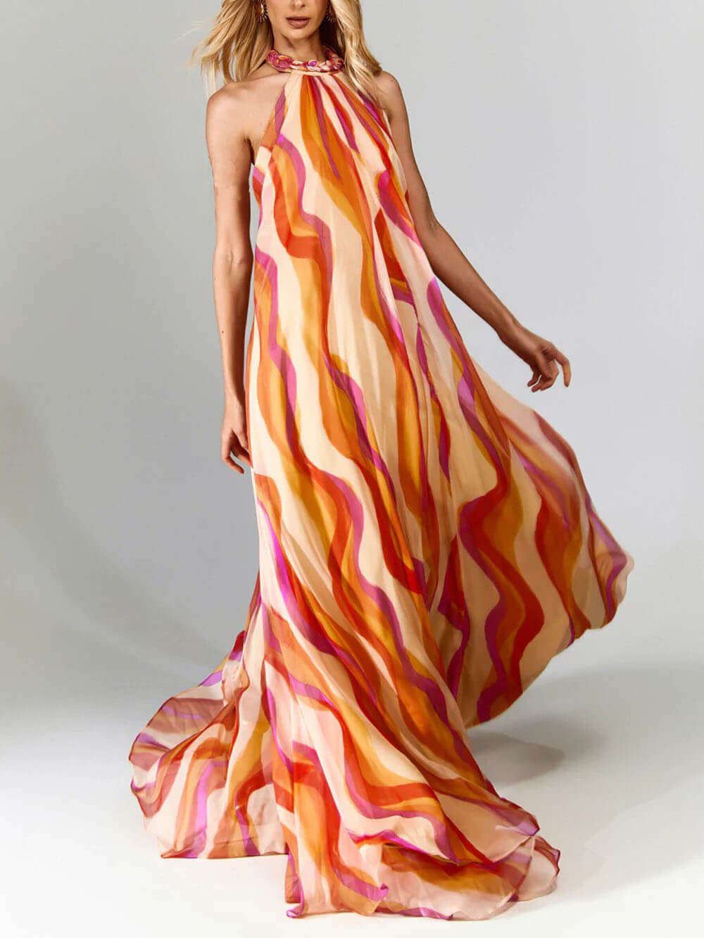 Marlyn - Vestido Maxi Sin Espalda con Cuello Halter