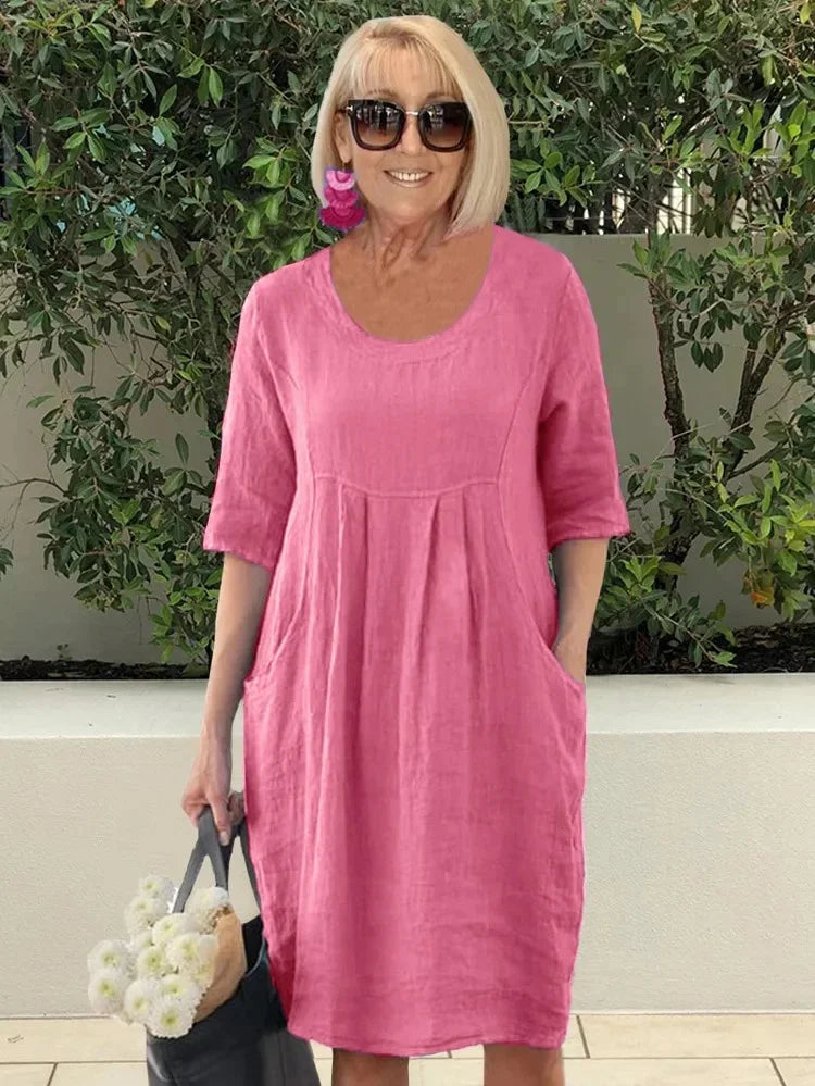 Noara - Vestido Túnica de Algodón Casual con Bolsillos