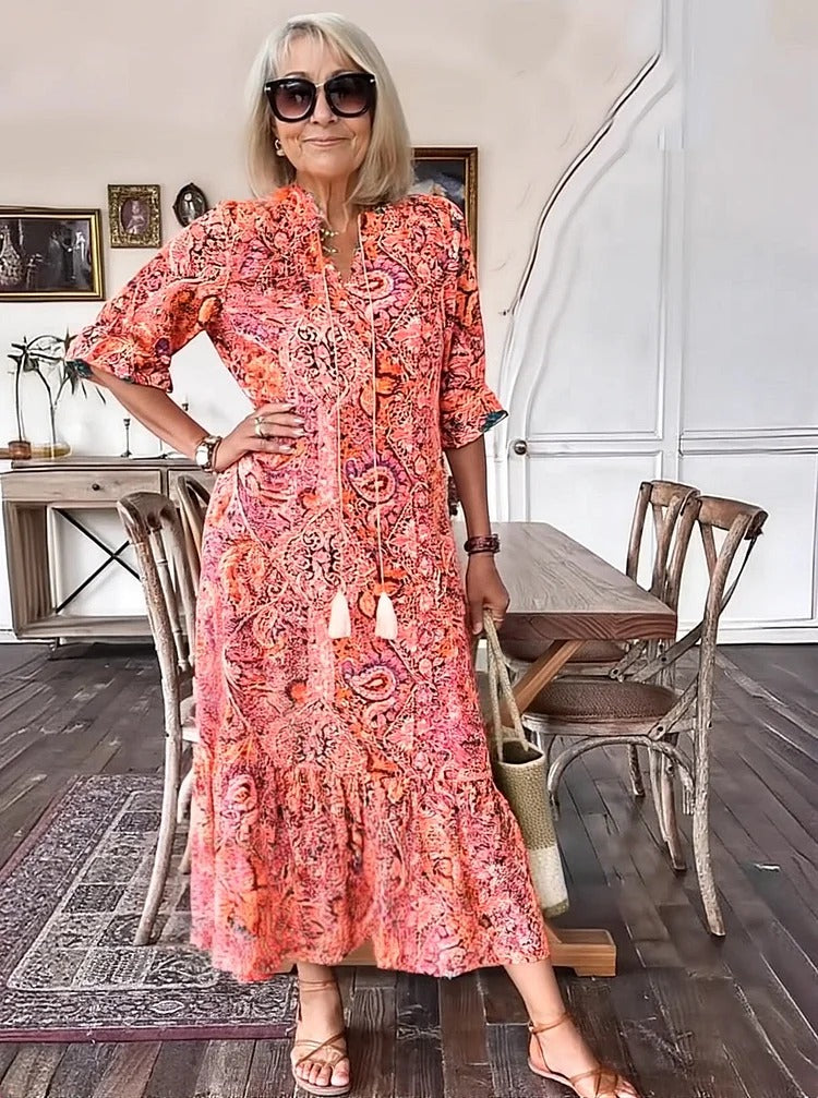 Mevelyn - Vestido Bohemio de Paisley con Borlas