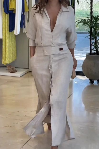 Eulalia | Vestido Maxi de Algodón y Lino