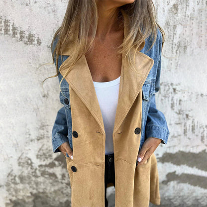 Chaqueta de Denim Patchwork con Solapa