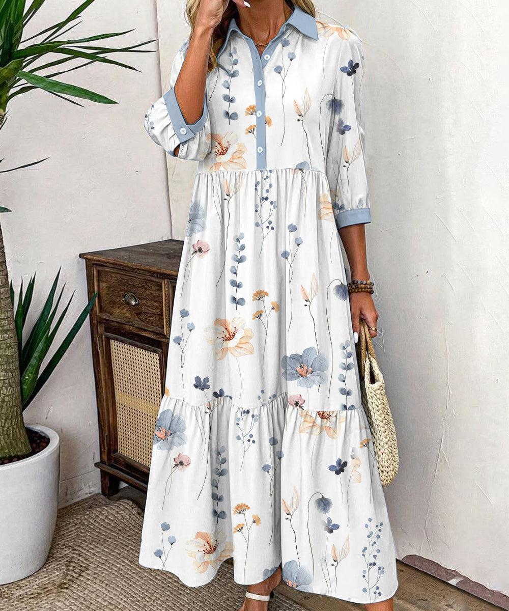 Elvienne | Vestido Maxi Fresco con Estampado y Cuello