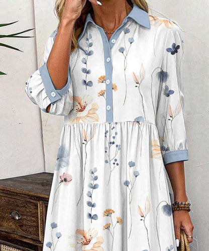 Elvienne | Vestido Maxi Fresco con Estampado y Cuello
