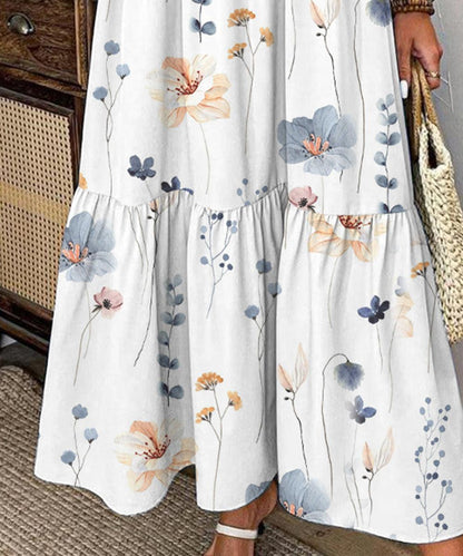 Elvienne | Vestido Maxi Fresco con Estampado y Cuello