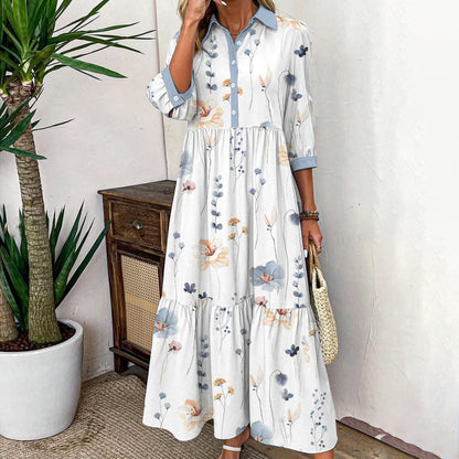 Elvienne | Vestido Maxi Fresco con Estampado y Cuello