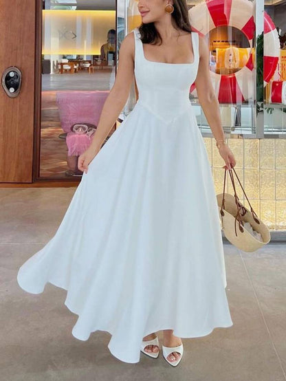 Elara | Vestido Midi de Cuello Cuadrado Elegante