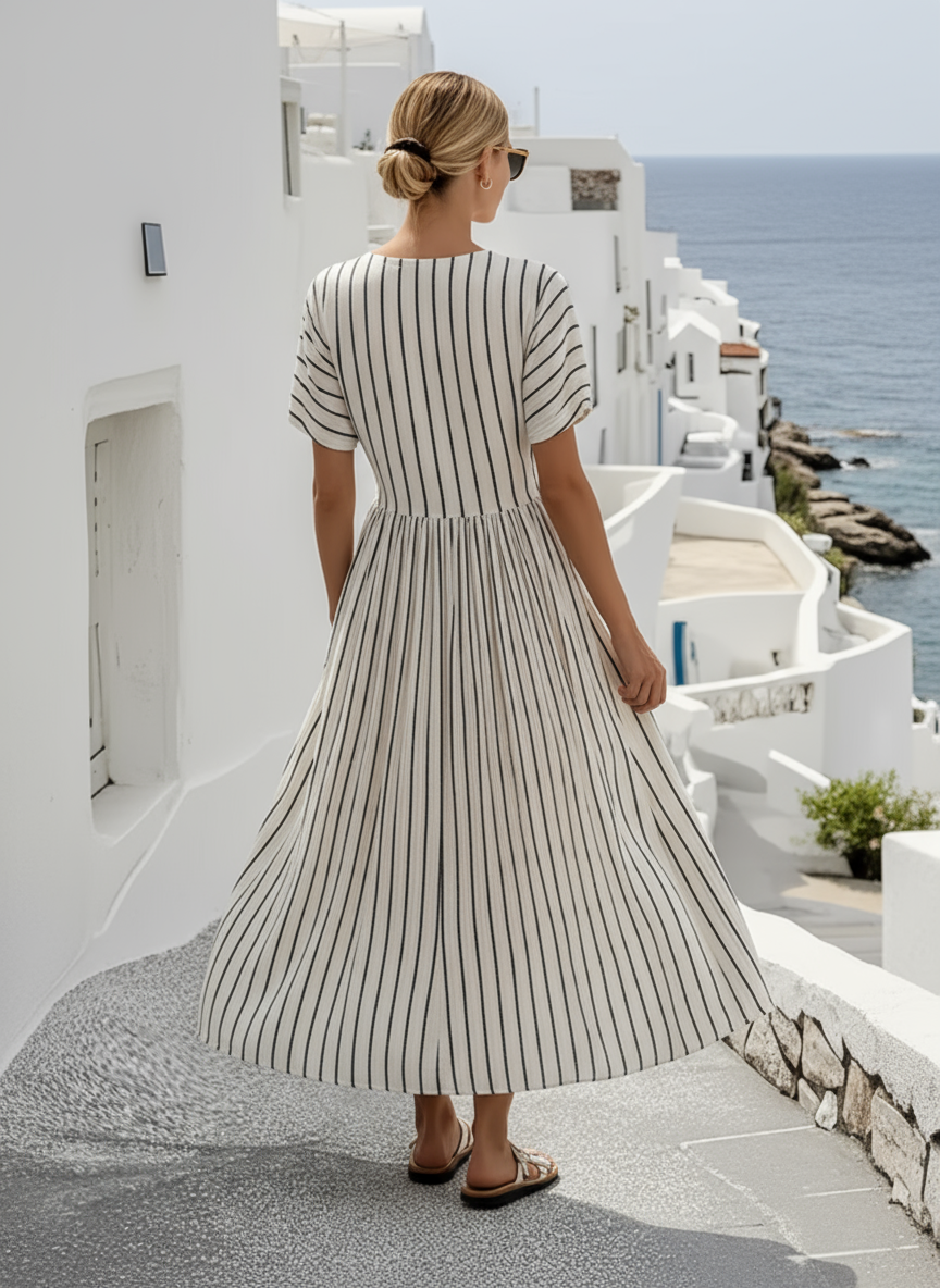 Elegante vestido de lino con cintura cruzada