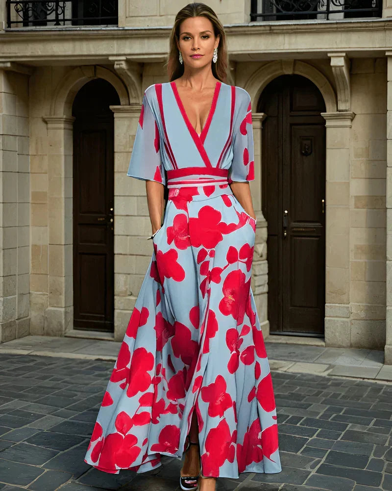 Elisa - Vestido Maxi Envoltura Elegante con Flores