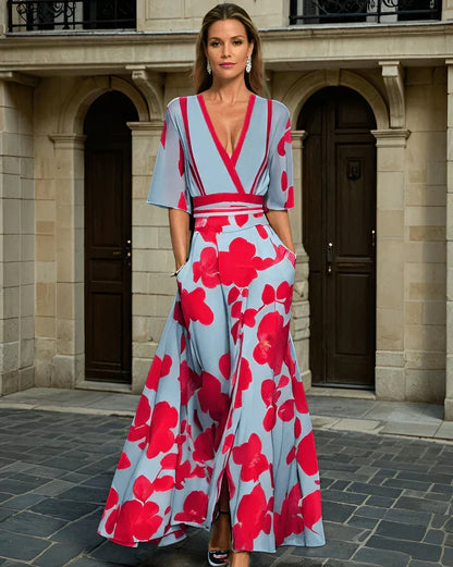 Elisa - Vestido Maxi Envoltura Elegante con Flores
