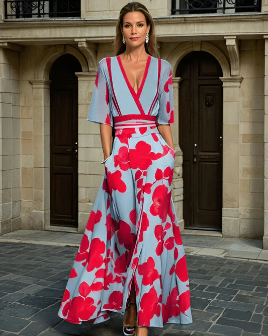 Elisa - Vestido Maxi Envoltura Elegante con Flores