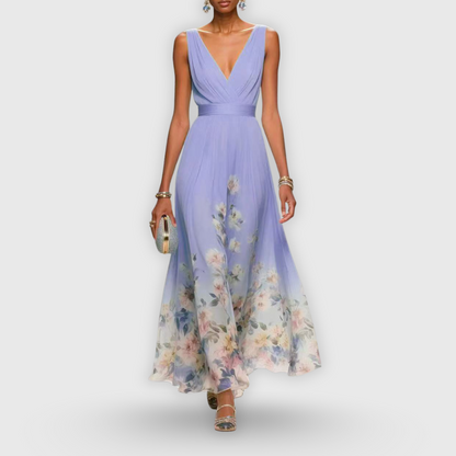 CELESTE – VESTIDO MAXI CON ESCOTE EN V FLORAL