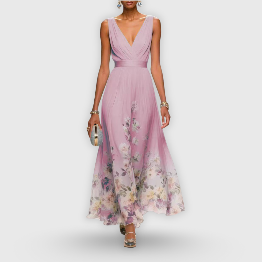 CELESTE – VESTIDO MAXI CON ESCOTE EN V FLORAL