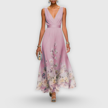 CELESTE – VESTIDO MAXI CON ESCOTE EN V FLORAL