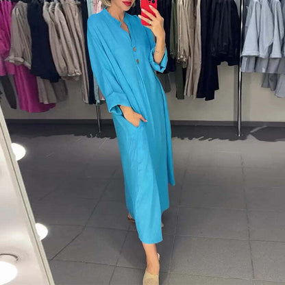 VALENCIA – VESTIDO CAMISERO LARGO DE MUJER CON BOLSILLOS