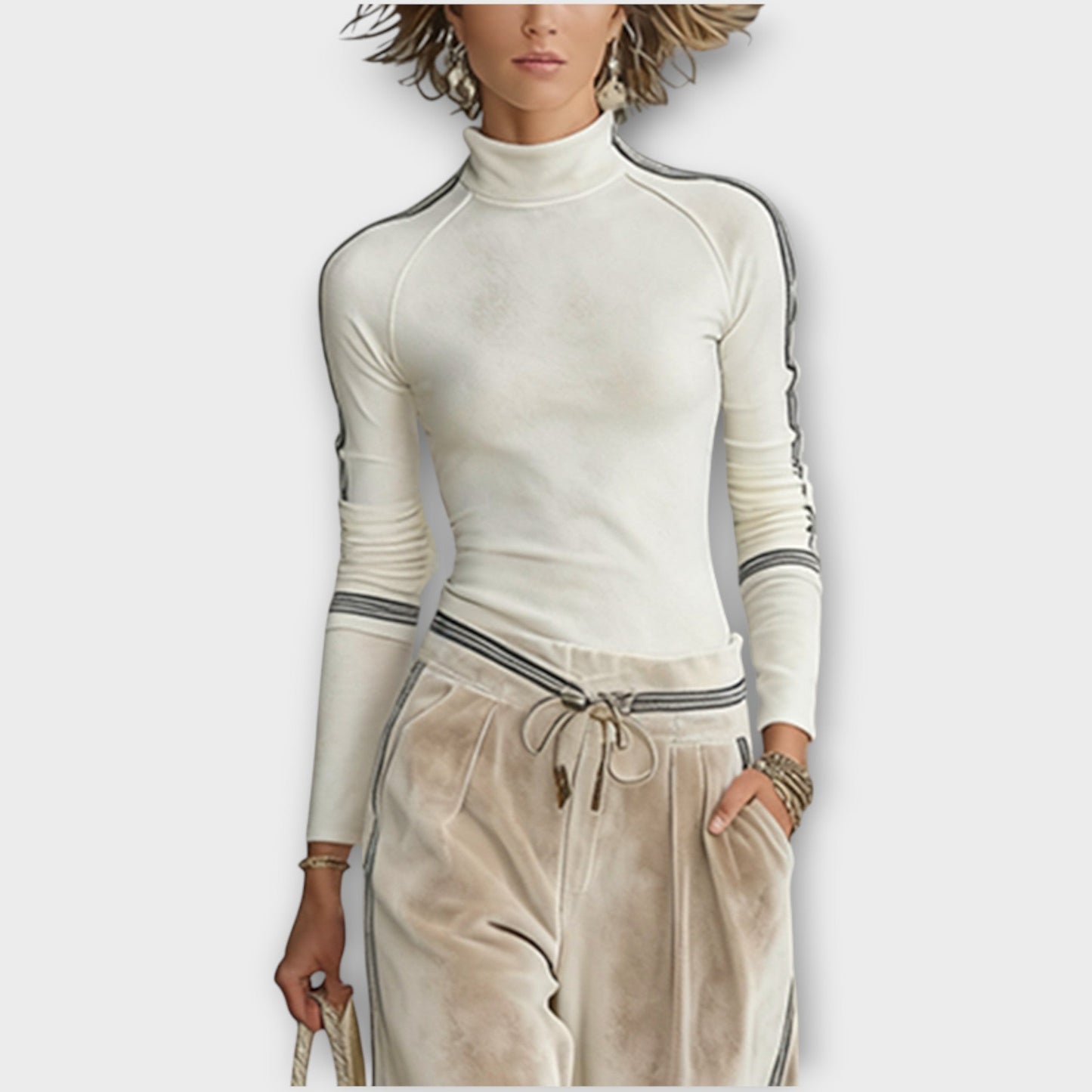 Conjunto de Top de Punto con Borde en Contraste y Pantalones Lounge de Velour