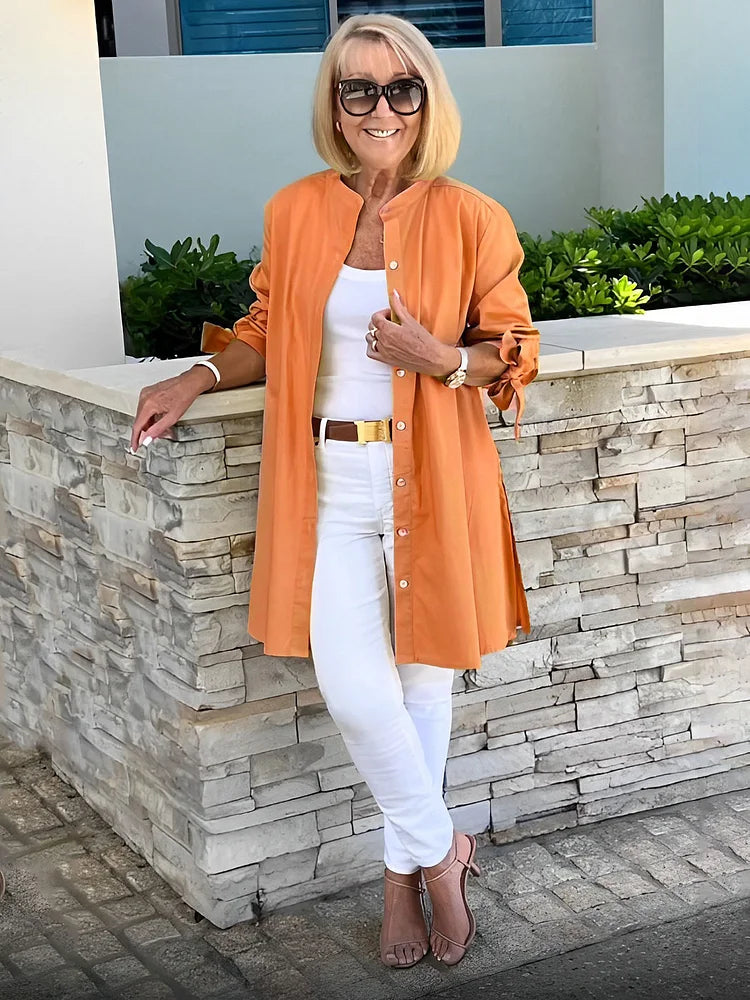 Elliora - Chaqueta de Camisa de Algodón con Espalda Fruncida