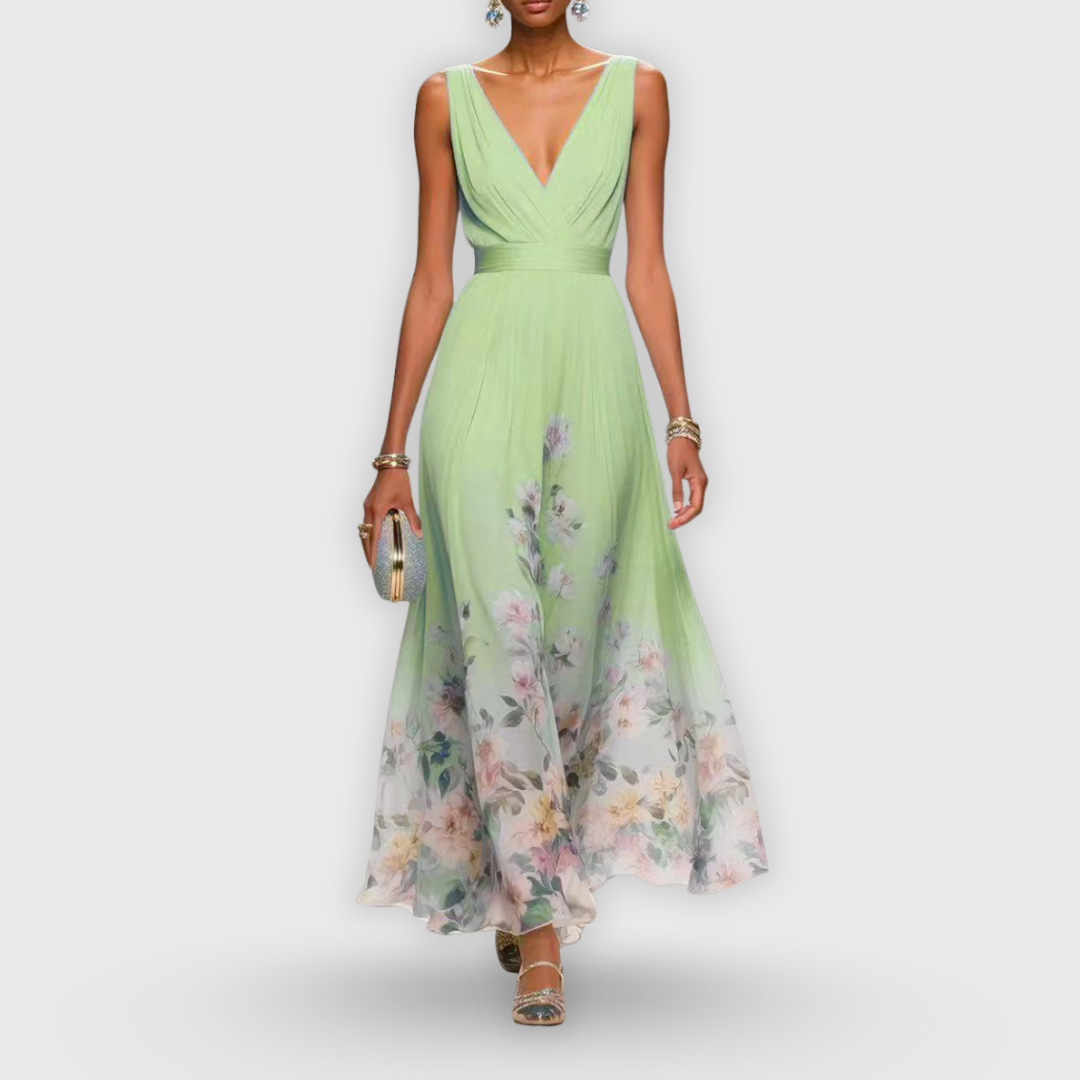 CELESTE – VESTIDO MAXI CON ESCOTE EN V FLORAL