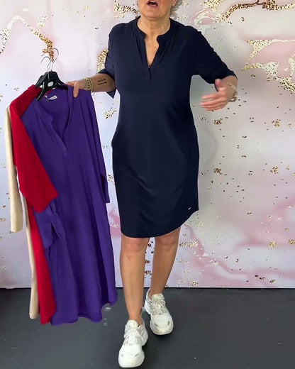 Olivia™ - Vestido Casual Cómodo con Escote en V Sólido