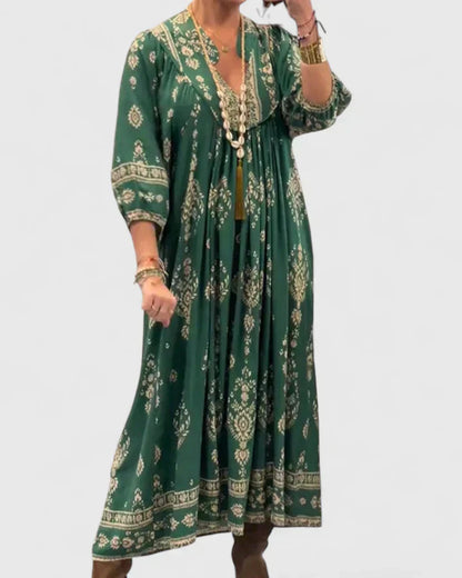 CLAIRE – VESTIDO MAXI BOHEMIO CON ESCOTE EN V
