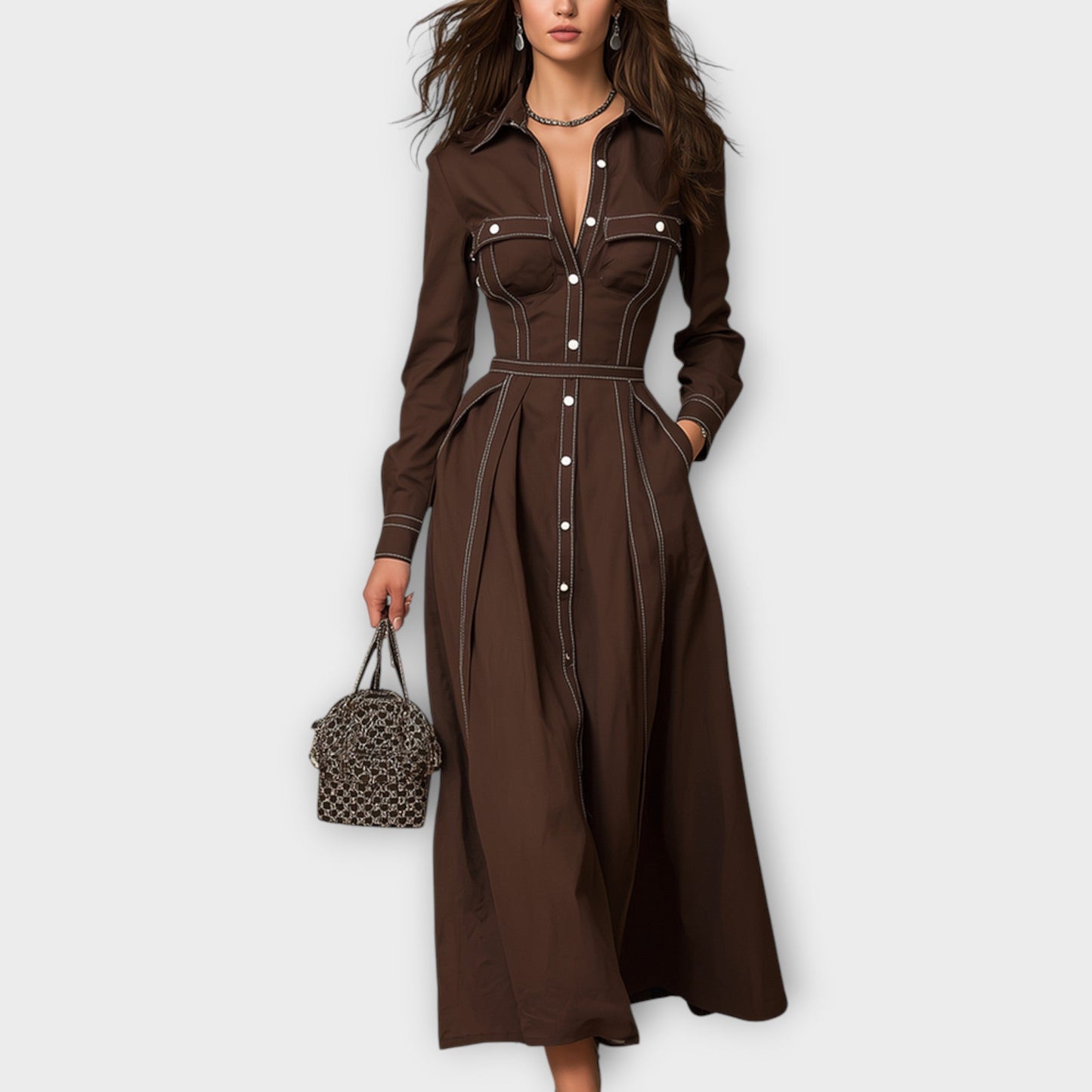 Vestido Midi Entallado con Botones Frontales