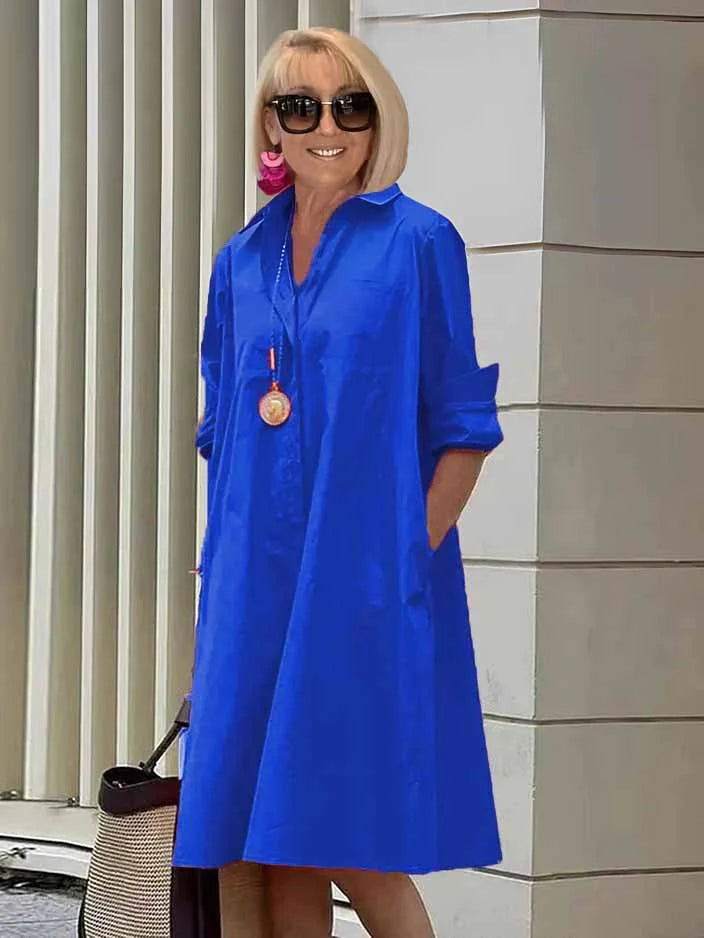 Vireya - Vestido Midi con Cuello de Camisa y Bolsillos