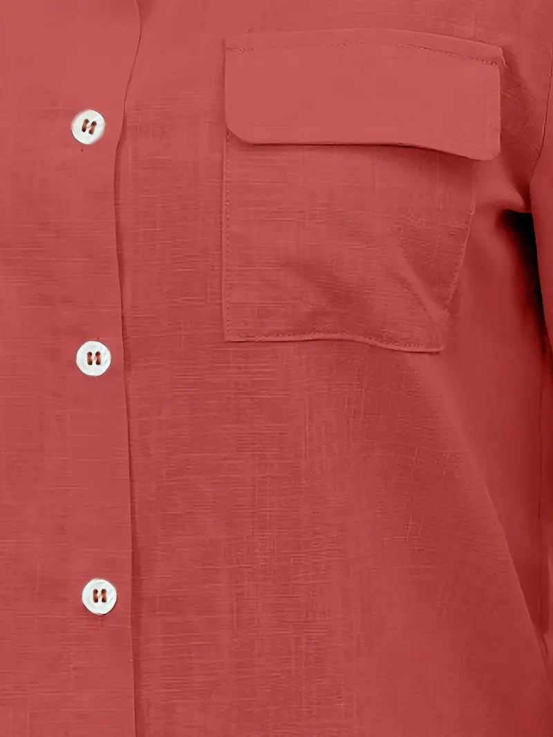Athena - Camisa de Algodón con Bolsillos Frontales