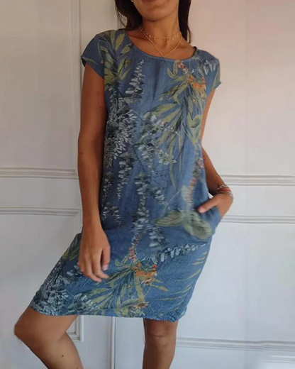 JOANA - VESTIDO IMPRESO DE ALGODÓN Y LINO CON CUELLO REDONDO