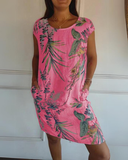 JOANA - VESTIDO IMPRESO DE ALGODÓN Y LINO CON CUELLO REDONDO