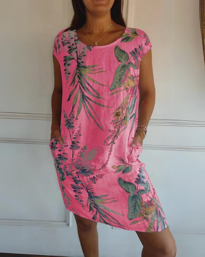 JOANA - VESTIDO IMPRESO DE CUELLO REDONDO DE ALGODÓN Y LINO