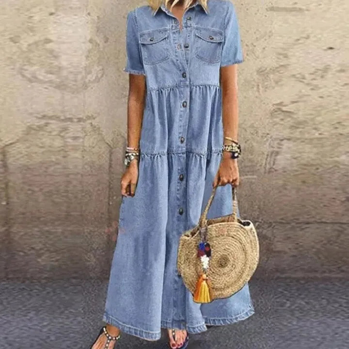 JOANA – VESTIDO MIDI CON BOTONES Y CAPAS