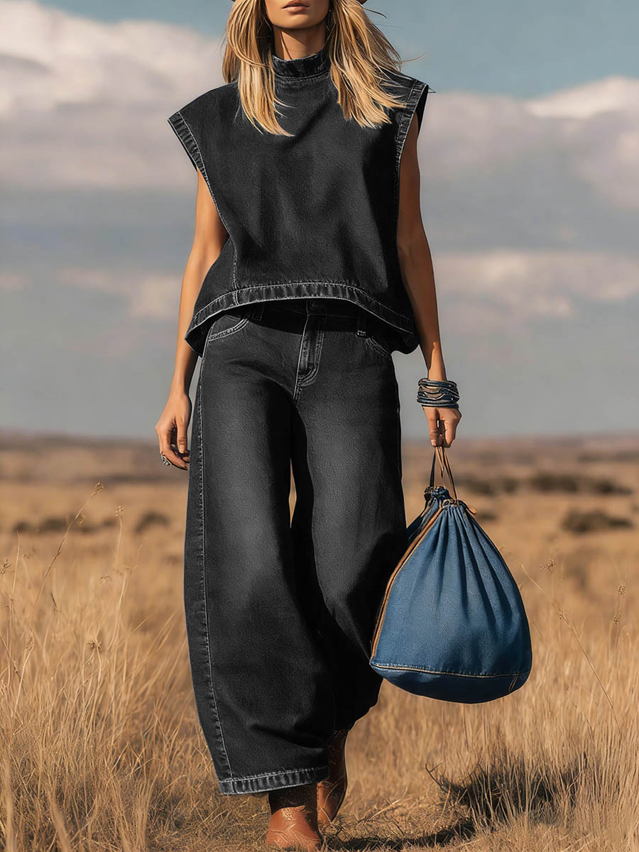 Noa | Conjunto de Denim con Cuello Alto