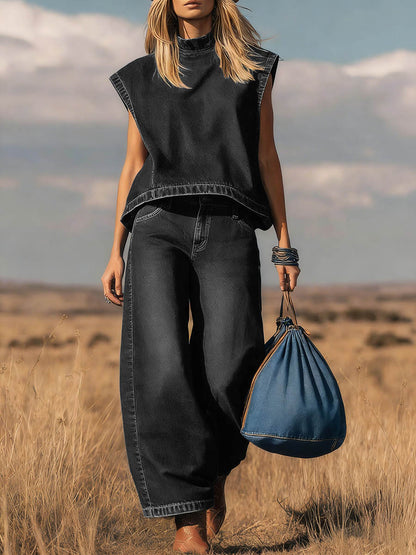 Noa | Conjunto de Denim con Cuello Alto