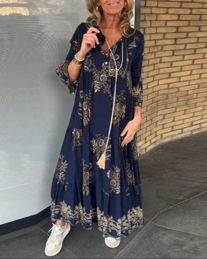 ANNE - Vestido vintage suelto con escote en V