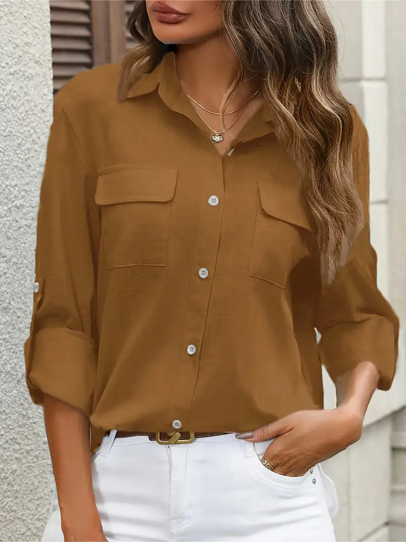 Athena - Camisa de Algodón con Bolsillos Frontales
