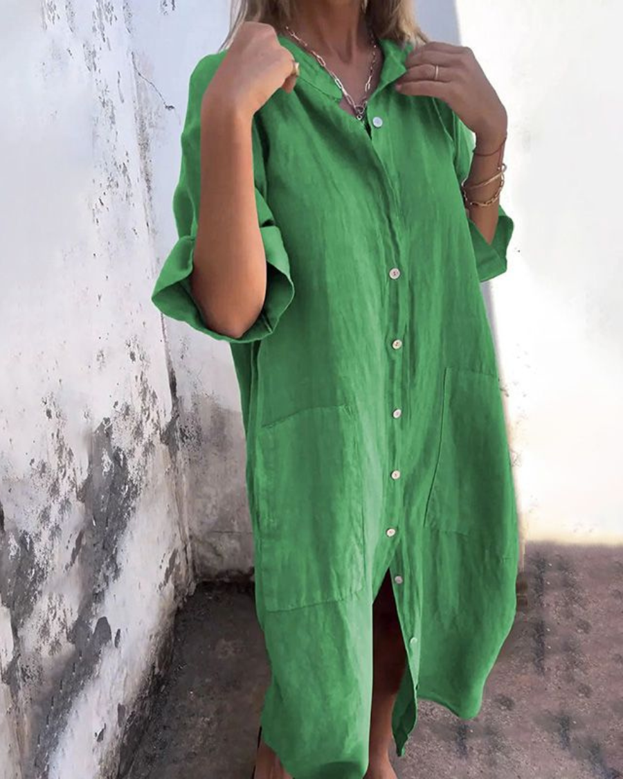 MEIVA - Vestido Largo de Algodón y Lino