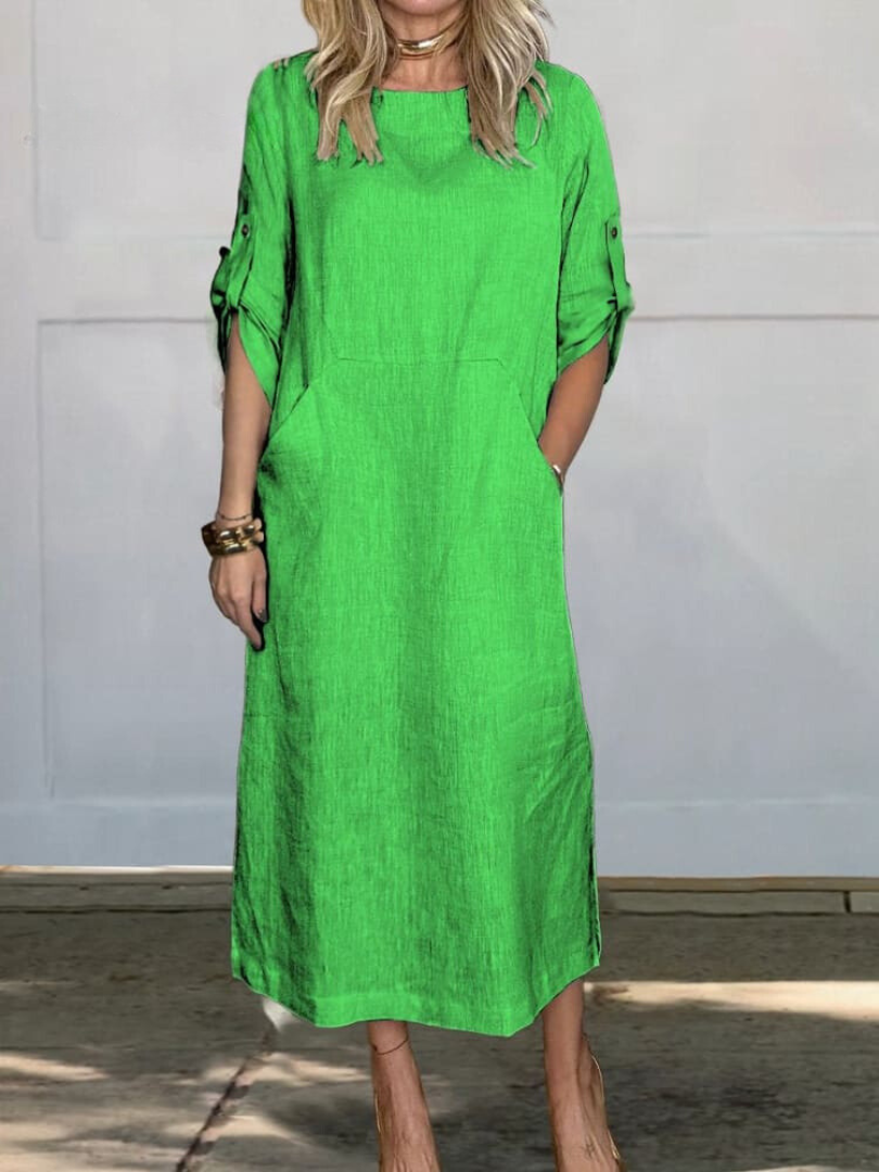 Mia™ - Vestido de Lino Liso y Cómodo con Bolsillos