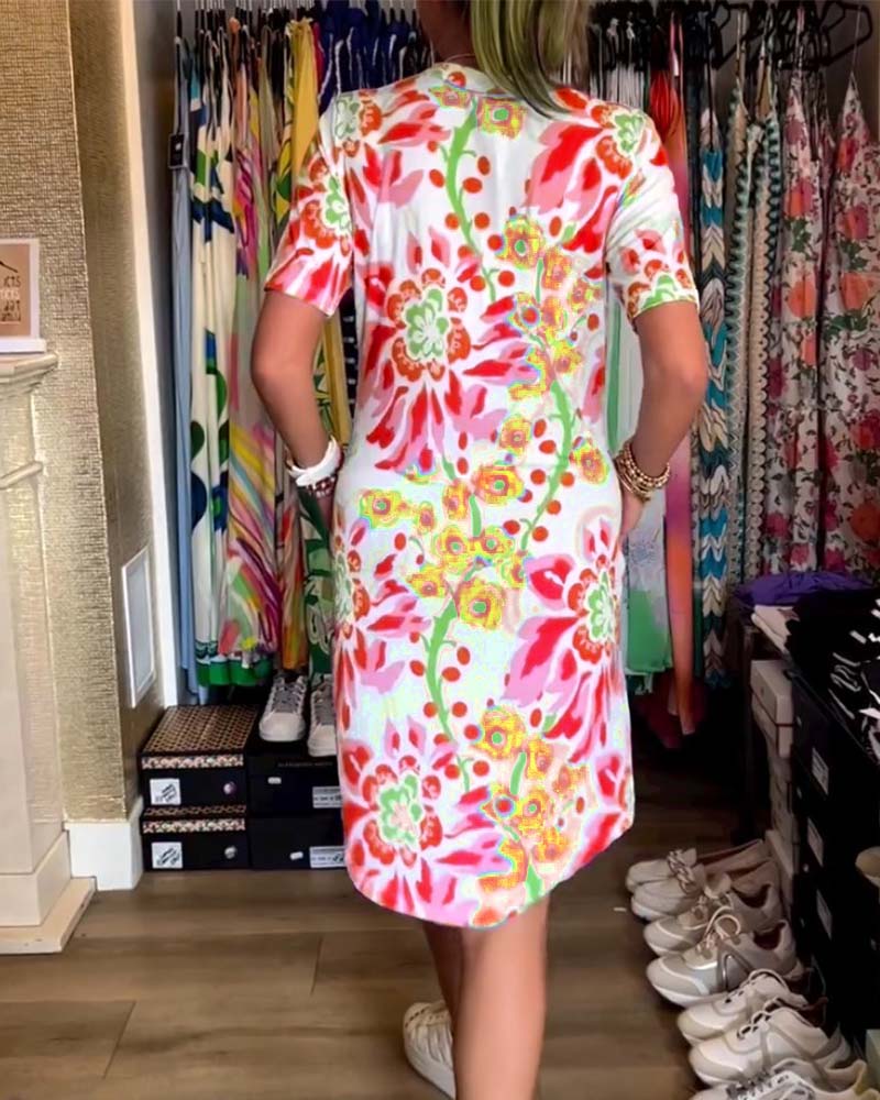 Ivendra | Vestido de Manga Corta con Estampado Floral