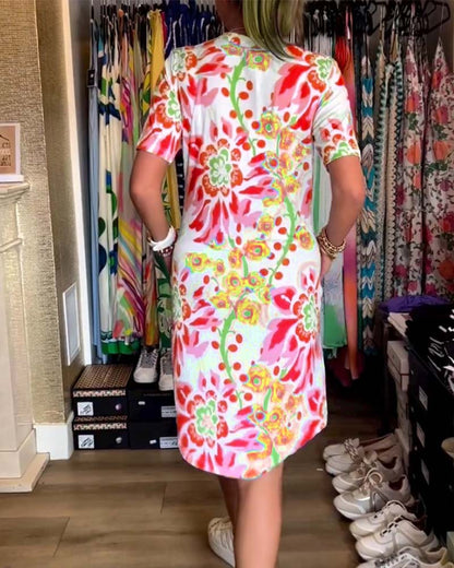 Ivendra | Vestido de Manga Corta con Estampado Floral