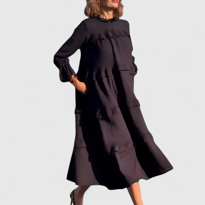 STACEY – VESTIDO MIDI CON VOLANTES Y CAPAS