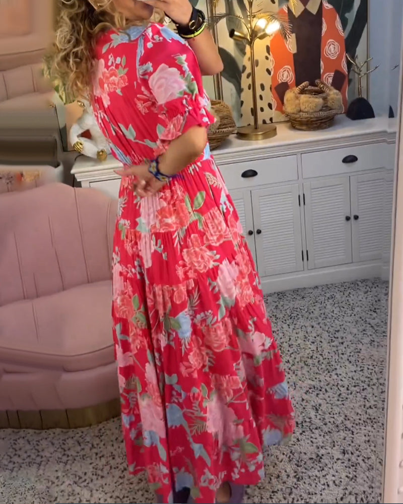 Catrisa ~ Vestido Floral con Escote en V y Bolsillos