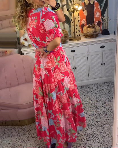 Catrisa ~ Vestido Floral con Escote en V y Bolsillos